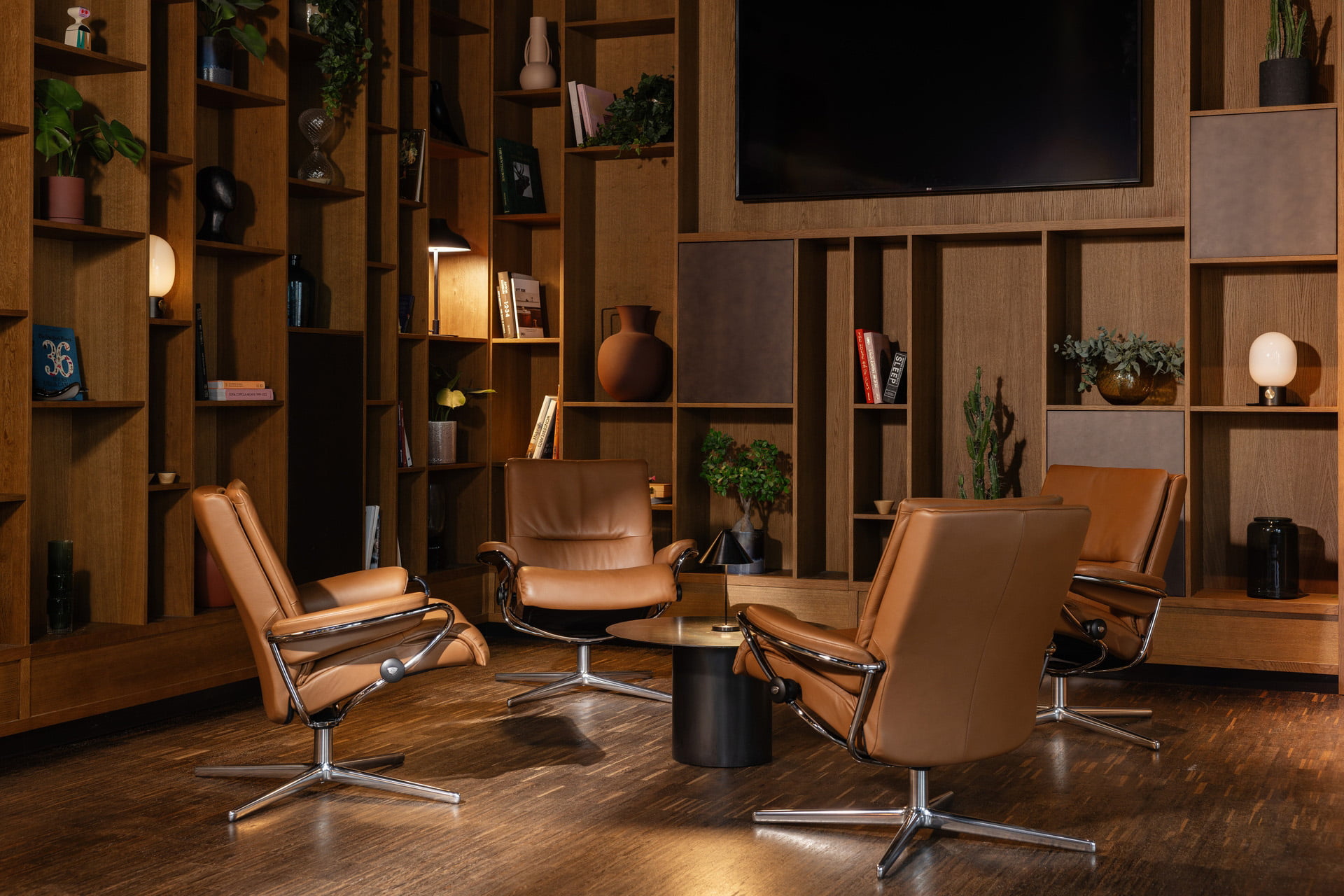 Stressless low back recliners in lounge area
